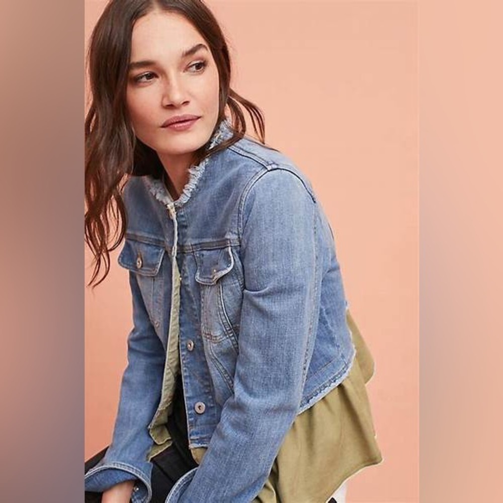 Anthropologie Pilcro collarless flounce jean  jacket